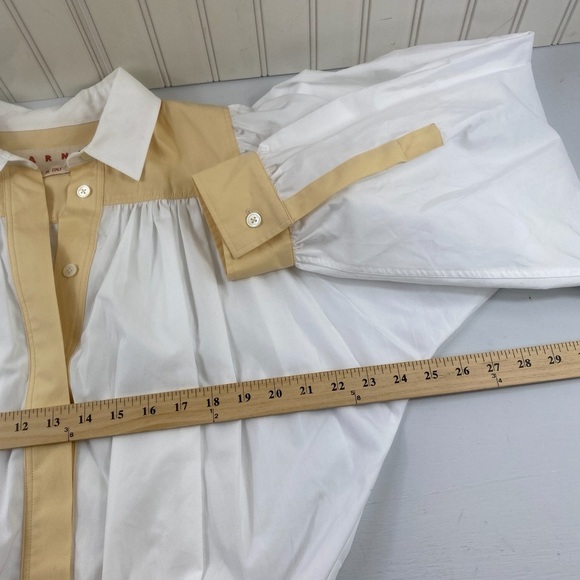 Marni Made in Italy White Tan Buttoned Front Poplin Midi Shirt Dress Sz 6 (42) - Picture 13 of 15